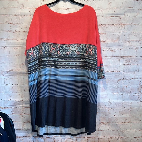 Free people stepping out dress tunic top 3/4 raglan sleeves large striped pink - Picture 7 of 11